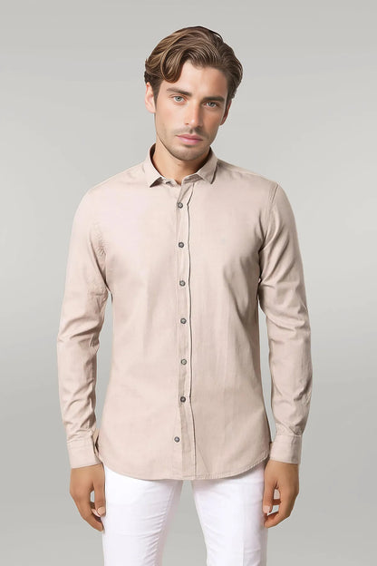 Patterned Cotton Slim Fit Beige Shirt