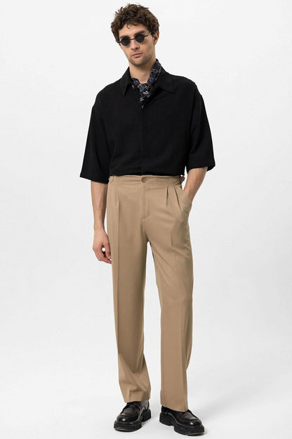 Men's Black Elbow-Length Sleeve Hidden Button Closure Oversize Shirt