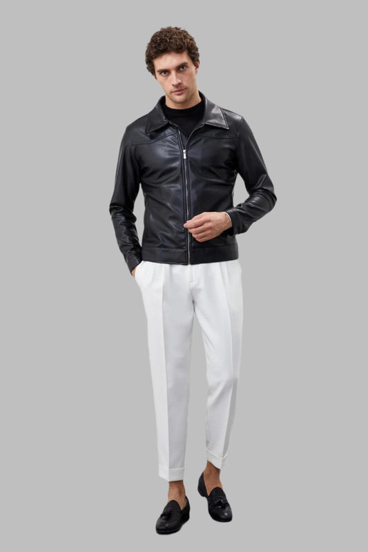 Men's Black Zippered Faux Leather Coat