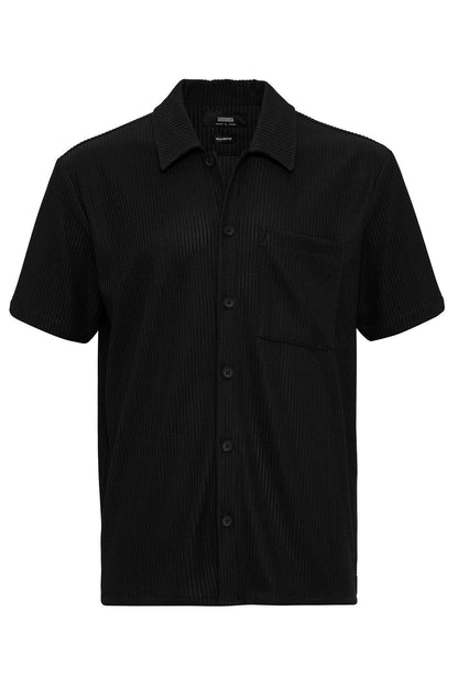 Men's Black Short-Sleeve Ribbed Shirt