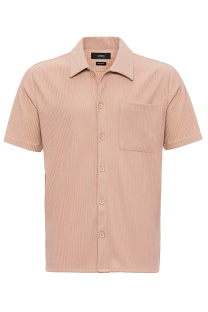 Men's Beige Short-Sleeve Ribbed Shirt -