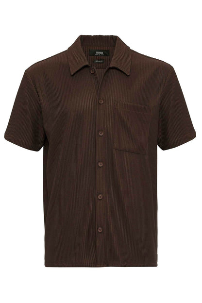 Men's Brown Short-Sleeve Ribbed Shirt -