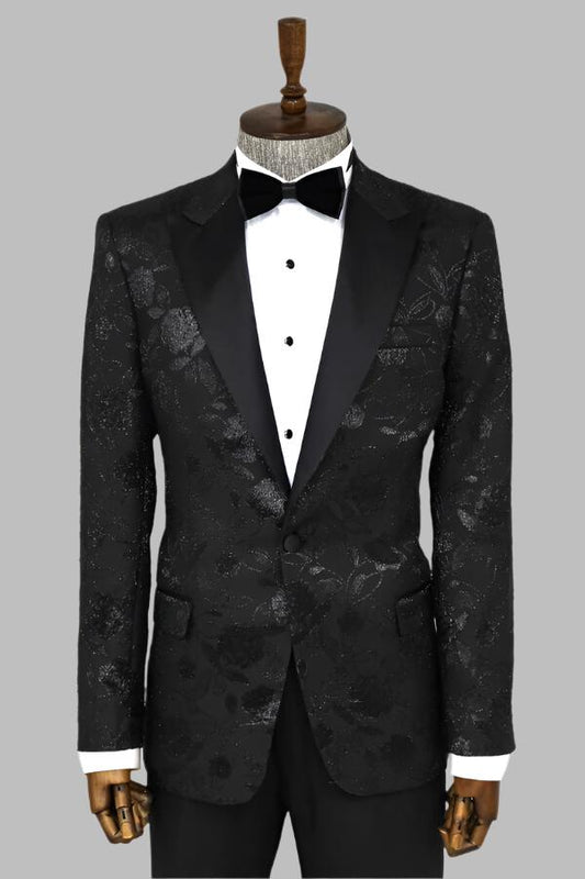 KOALA SYDNEY Floral Patterned Black Men Tuxedo Blazer