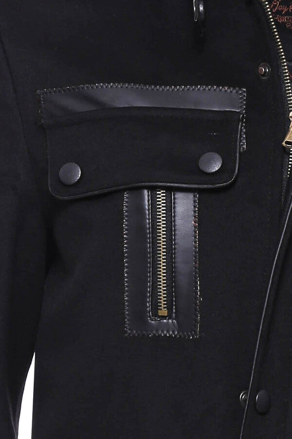 Fur Collar 4 Pockets Black Men Coat