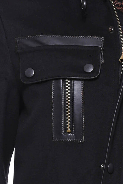 Fur Collar 4 Pockets Black Men Coat