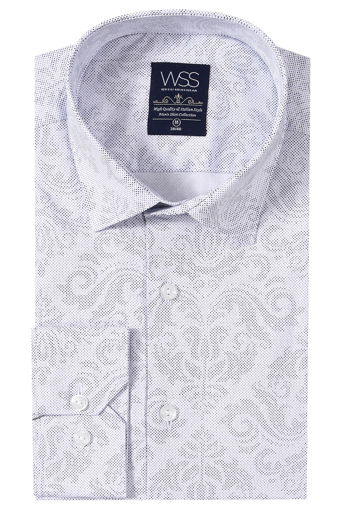 White Long Sleeve Patterned Shirt