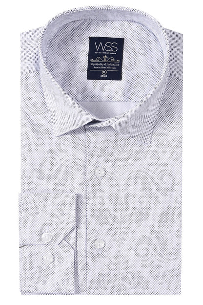 White Long Sleeve Patterned Shirt