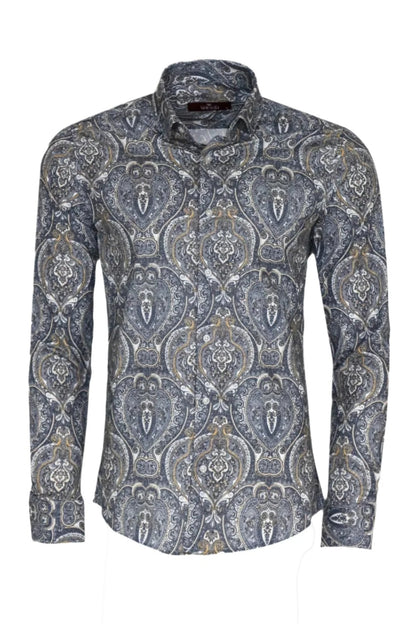 KOALA SYDNEY  Damask Pattern Blue Slim Fit Shirt -