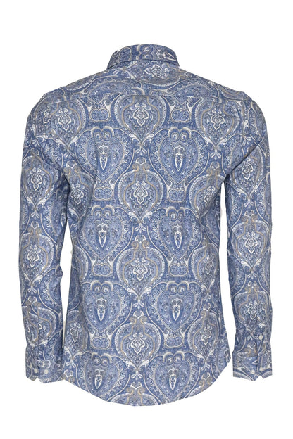 KOALA SYDNEY  Blue Damask Pattern Slim Fit Shirt -