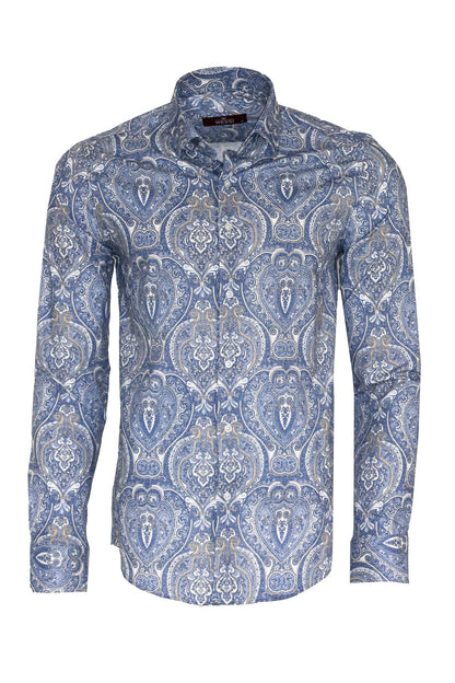 KOALA SYDNEY  Blue Damask Pattern Slim Fit Shirt -