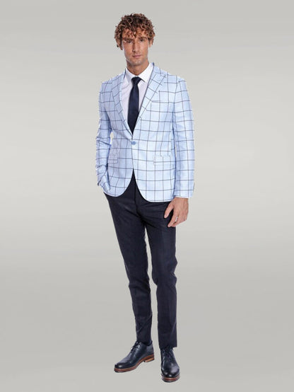 KOALA SYDNEY Plaid Slim Fit Light Blue Men Blazer