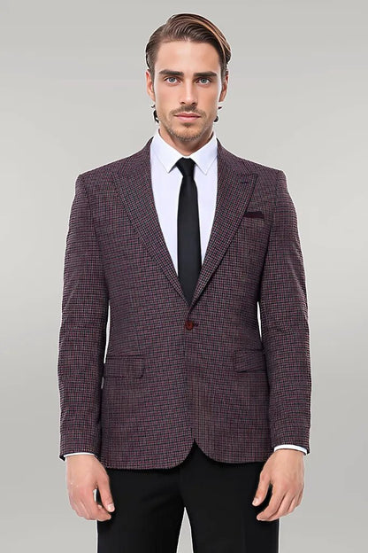 KOALA SYDNEY  Gingham Slim Fit Single Button Black Men Blazer -