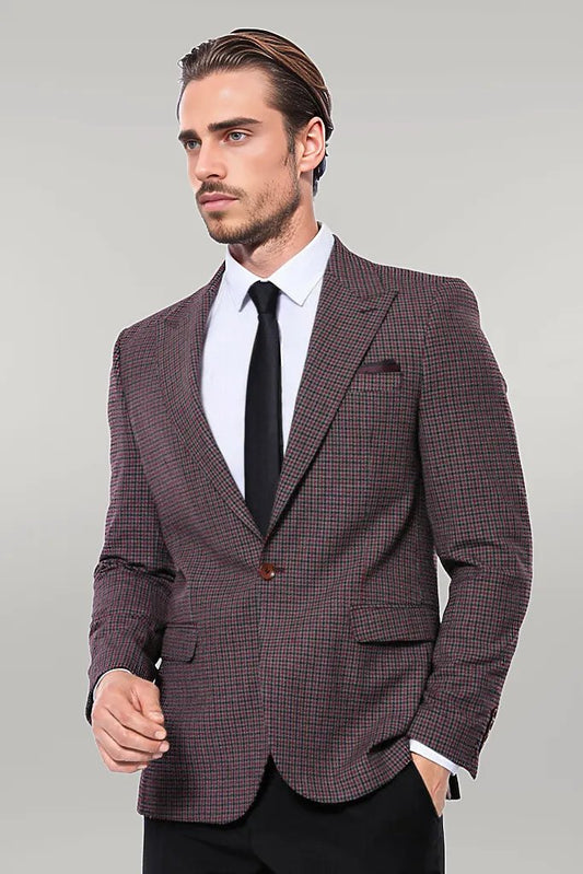 KOALA SYDNEY  Gingham Slim Fit Single Button Black Men Blazer -