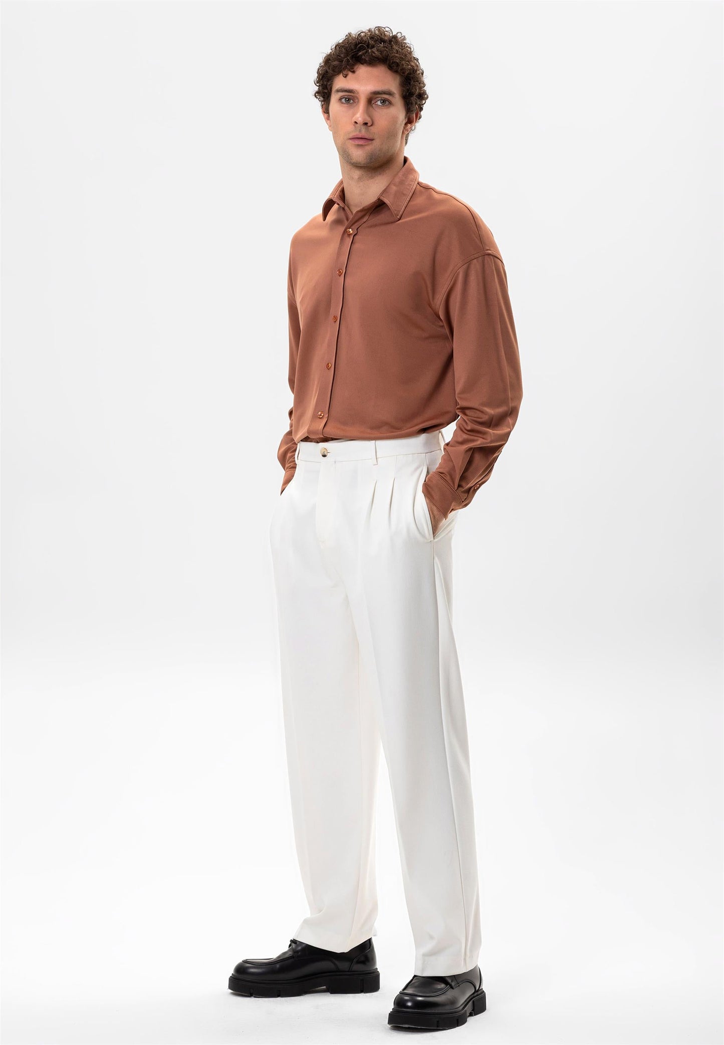 Men's Light Brown Oversize Classic Shirt -