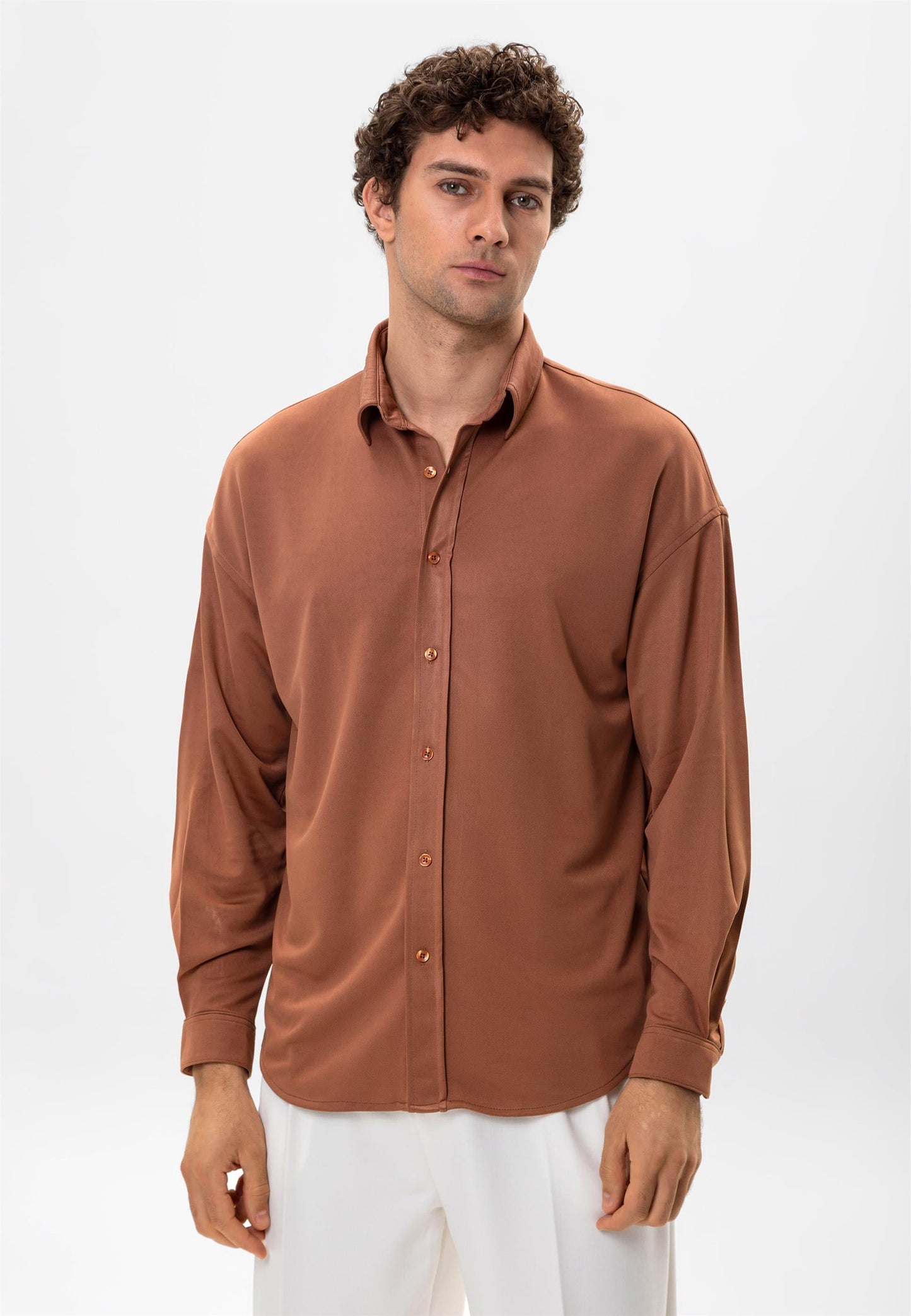 Men's Light Brown Oversize Classic Shirt -