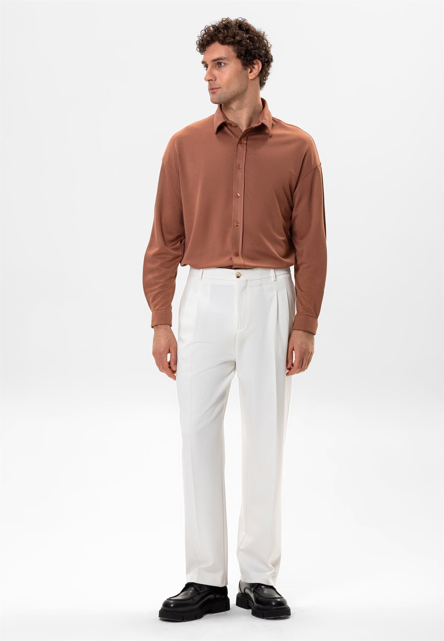 Men's Light Brown Oversize Classic Shirt -