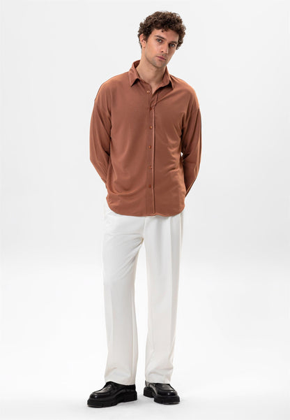 Men's Light Brown Oversize Classic Shirt -