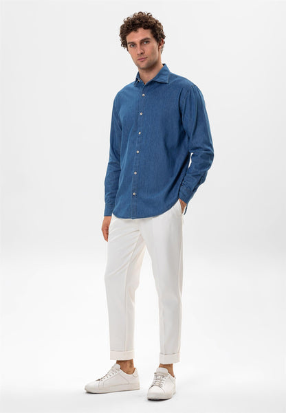 Men's Blue Regular Fit Denim Shirt -