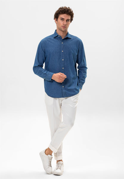 Men's Blue Regular Fit Denim Shirt