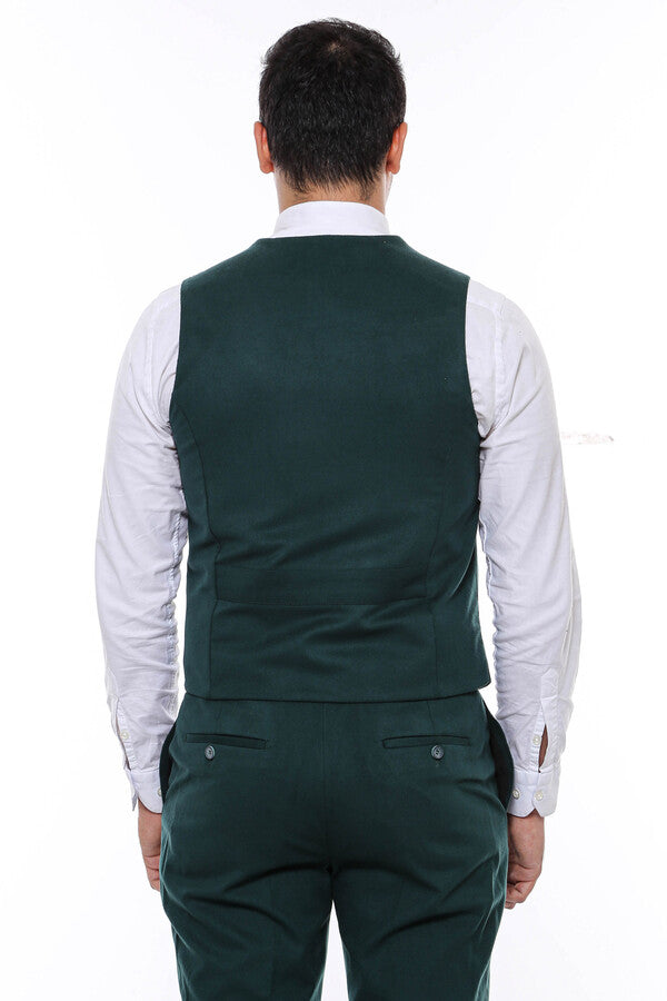Green Plain 8 Buttoned Vest