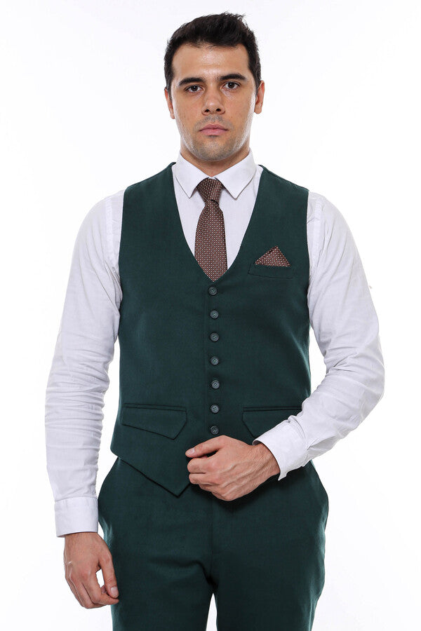 Green Plain 8 Buttoned Vest