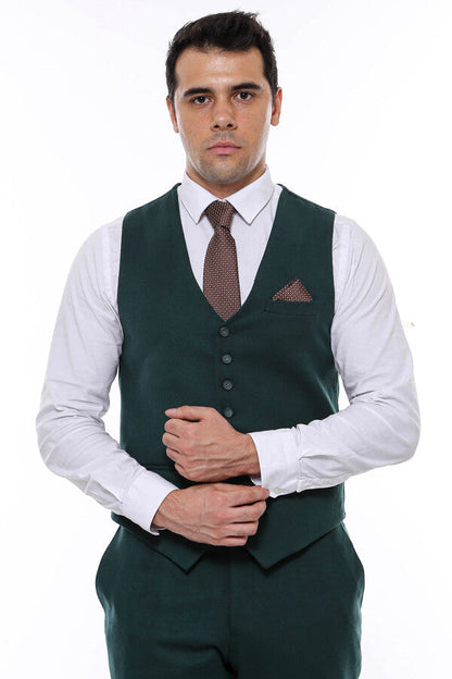 Green Plain 8 Buttoned Vest