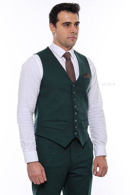 Green Plain 8 Buttoned Vest