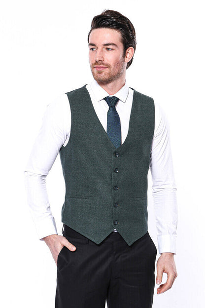 Green V Neck Men Vest