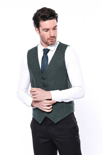 Green V Neck Men Vest