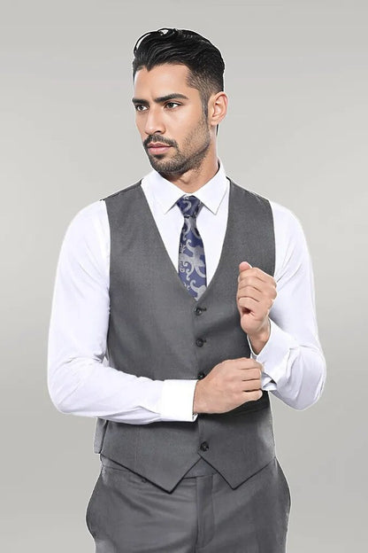 Grey Vested Checked Suit