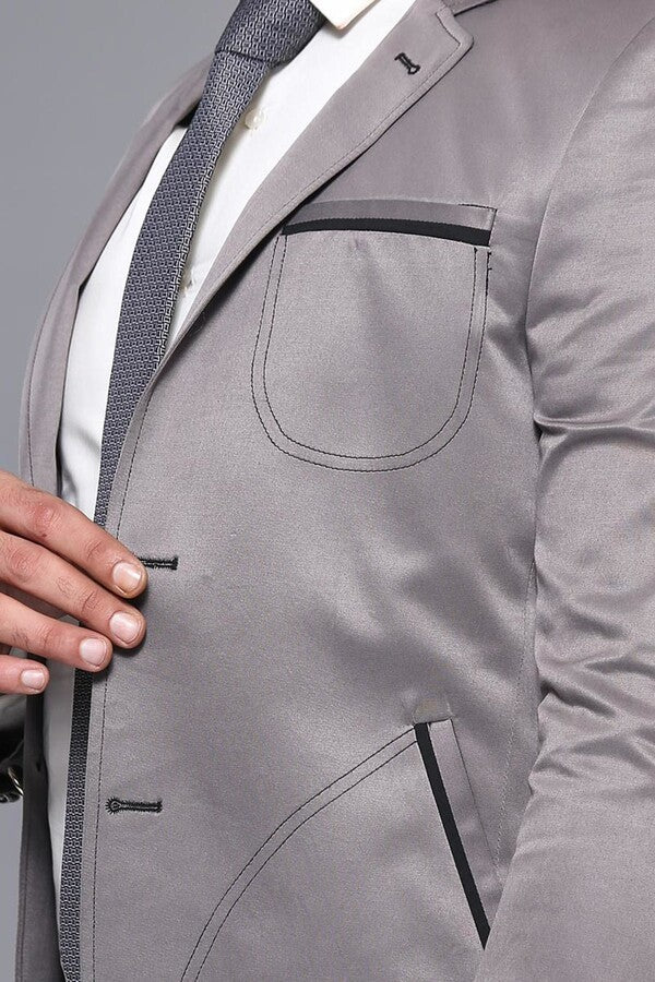 Grey Blazer With Patch Pockets