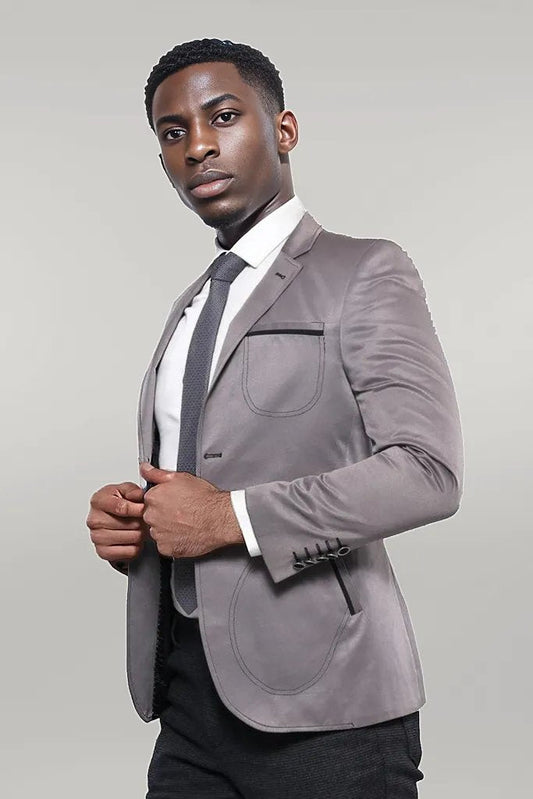 Grey Blazer With Patch Pockets