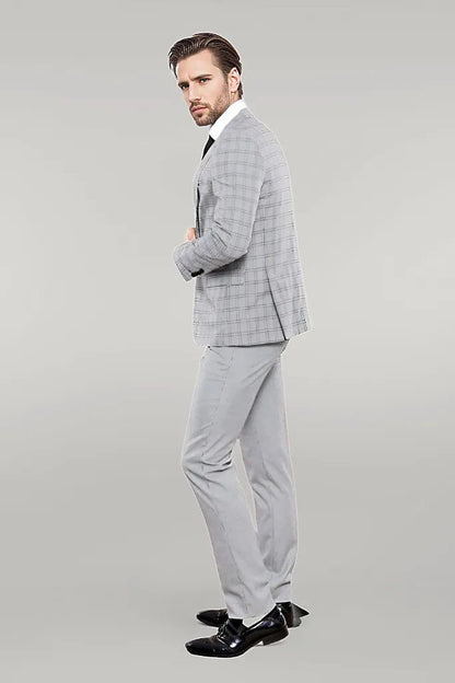 Grey Plaid Vested Men's Suit