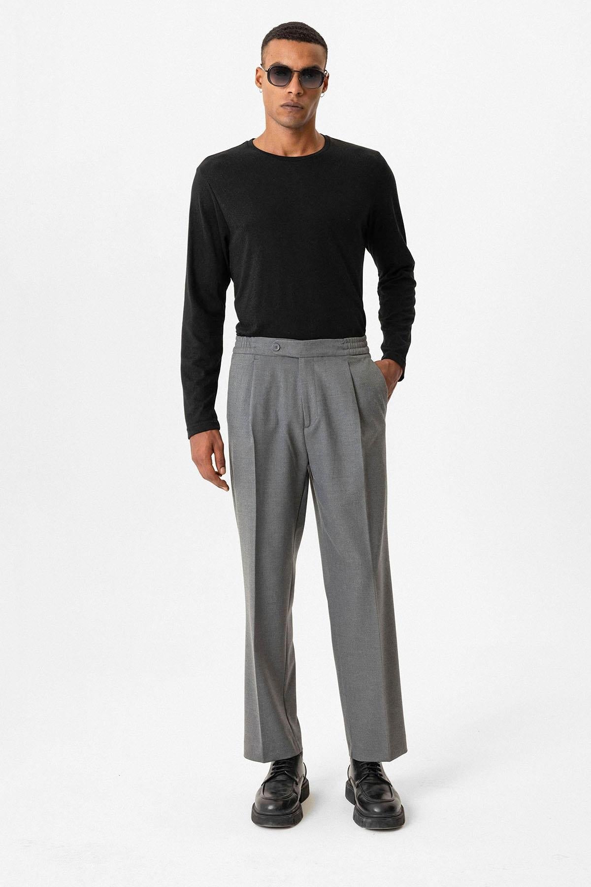 Gray Elastic Waist Baggy Men's Trousers