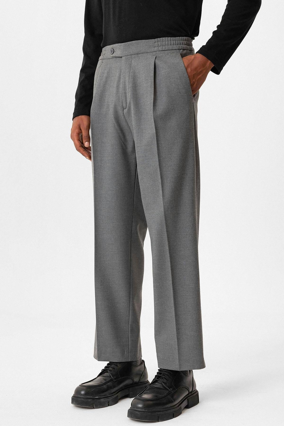Gray Elastic Waist Baggy Men's Trousers