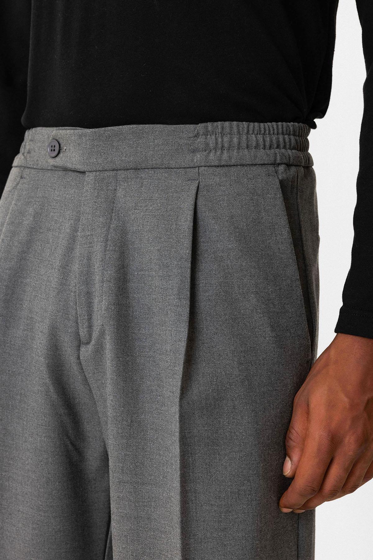 Gray Elastic Waist Baggy Men's Trousers