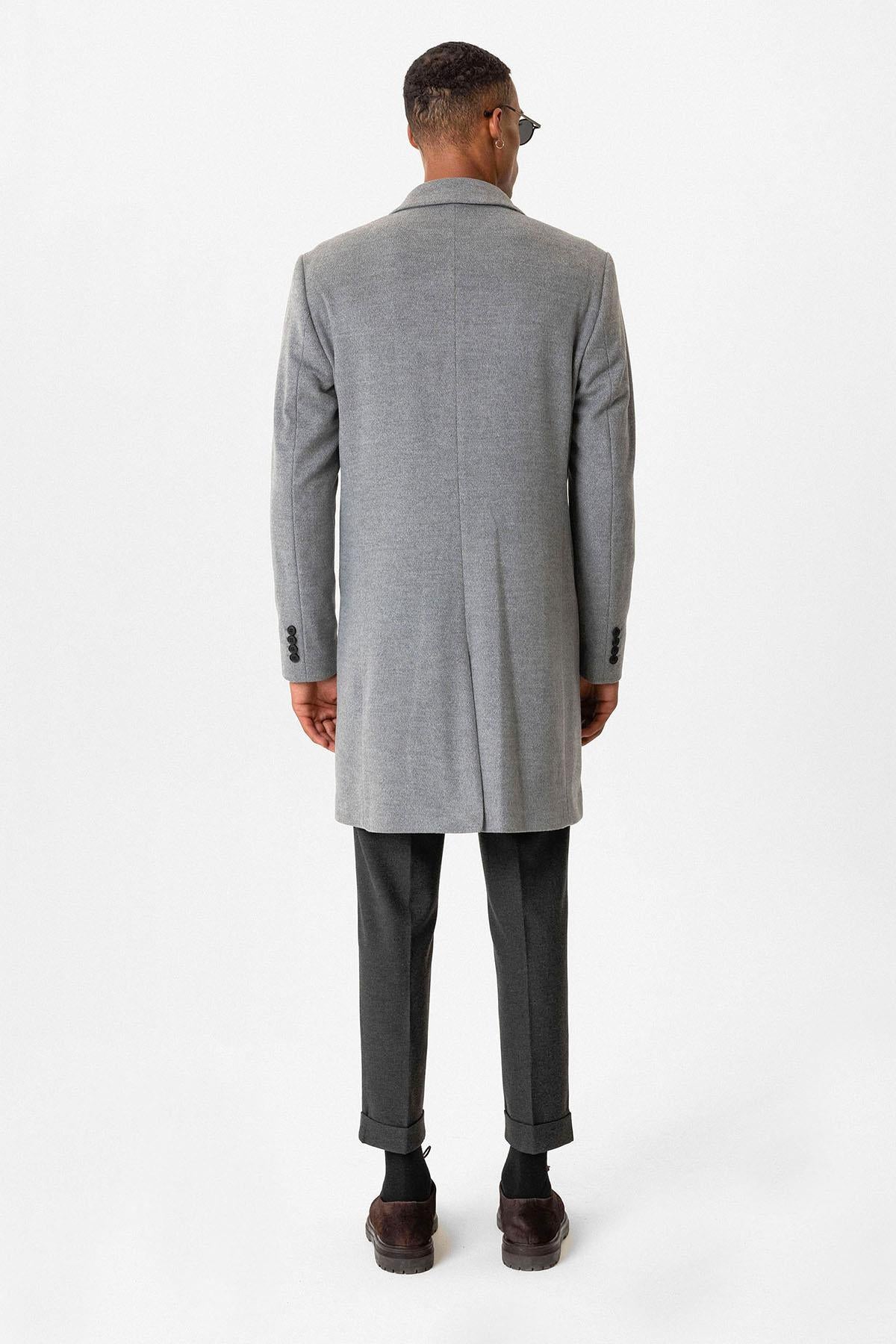 Grey Slim Fit Notch Lapel Men's Coat