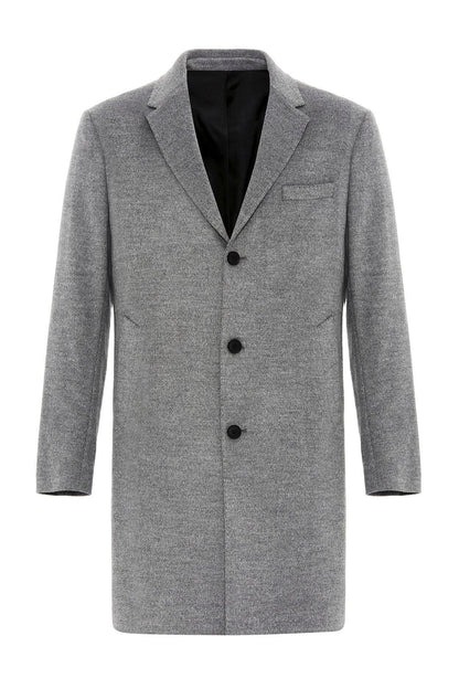 Grey Slim Fit Notch Lapel Men's Coat