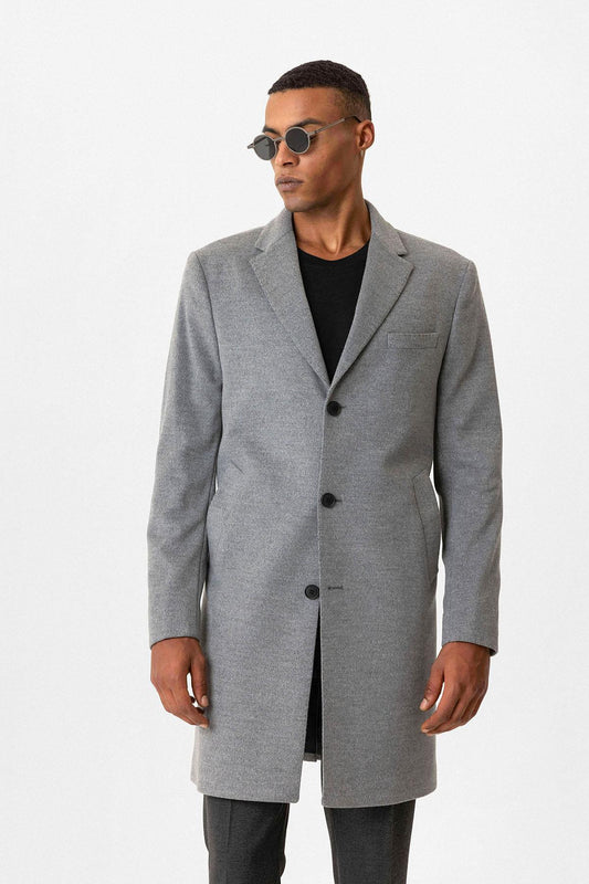 Grey Slim Fit Notch Lapel Men's Coat