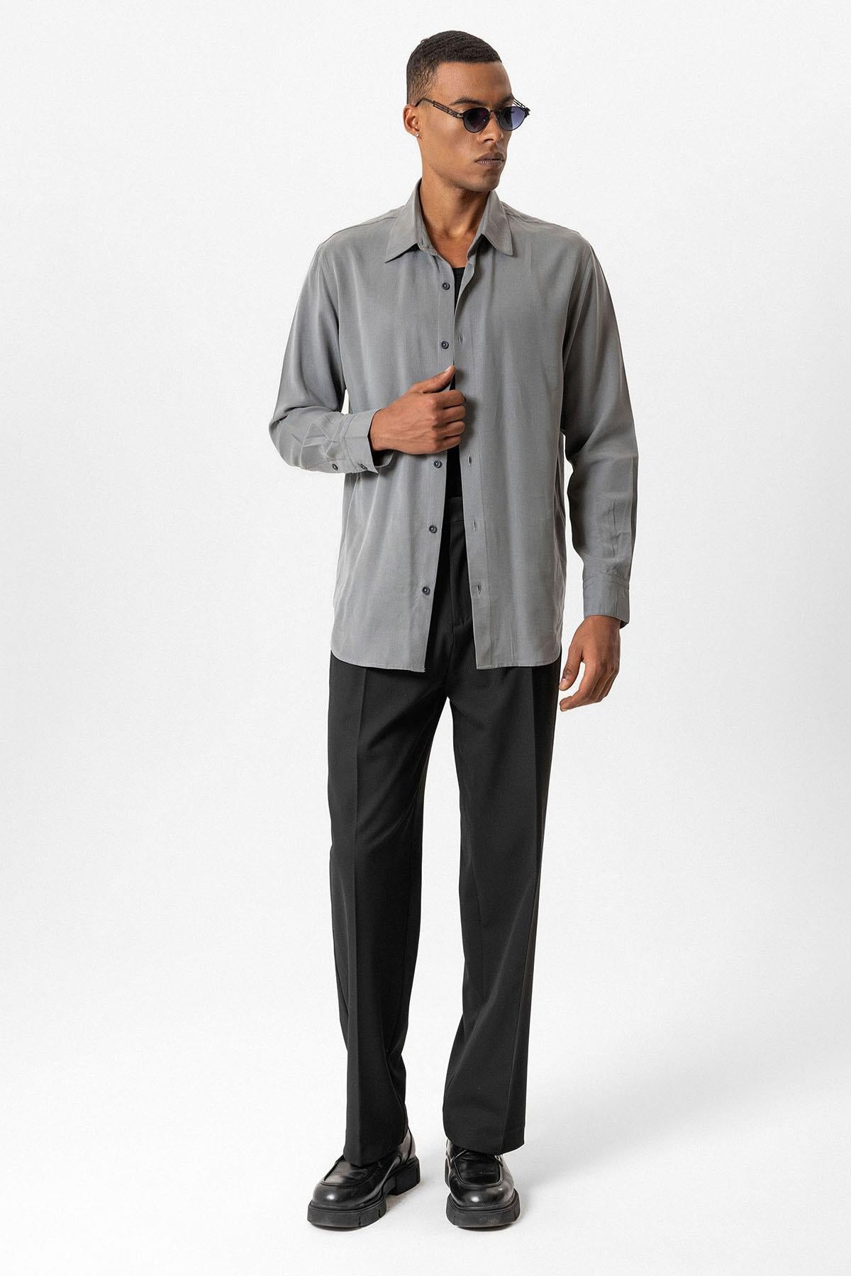Gray Technical Tencel Fabric Men's Shirt