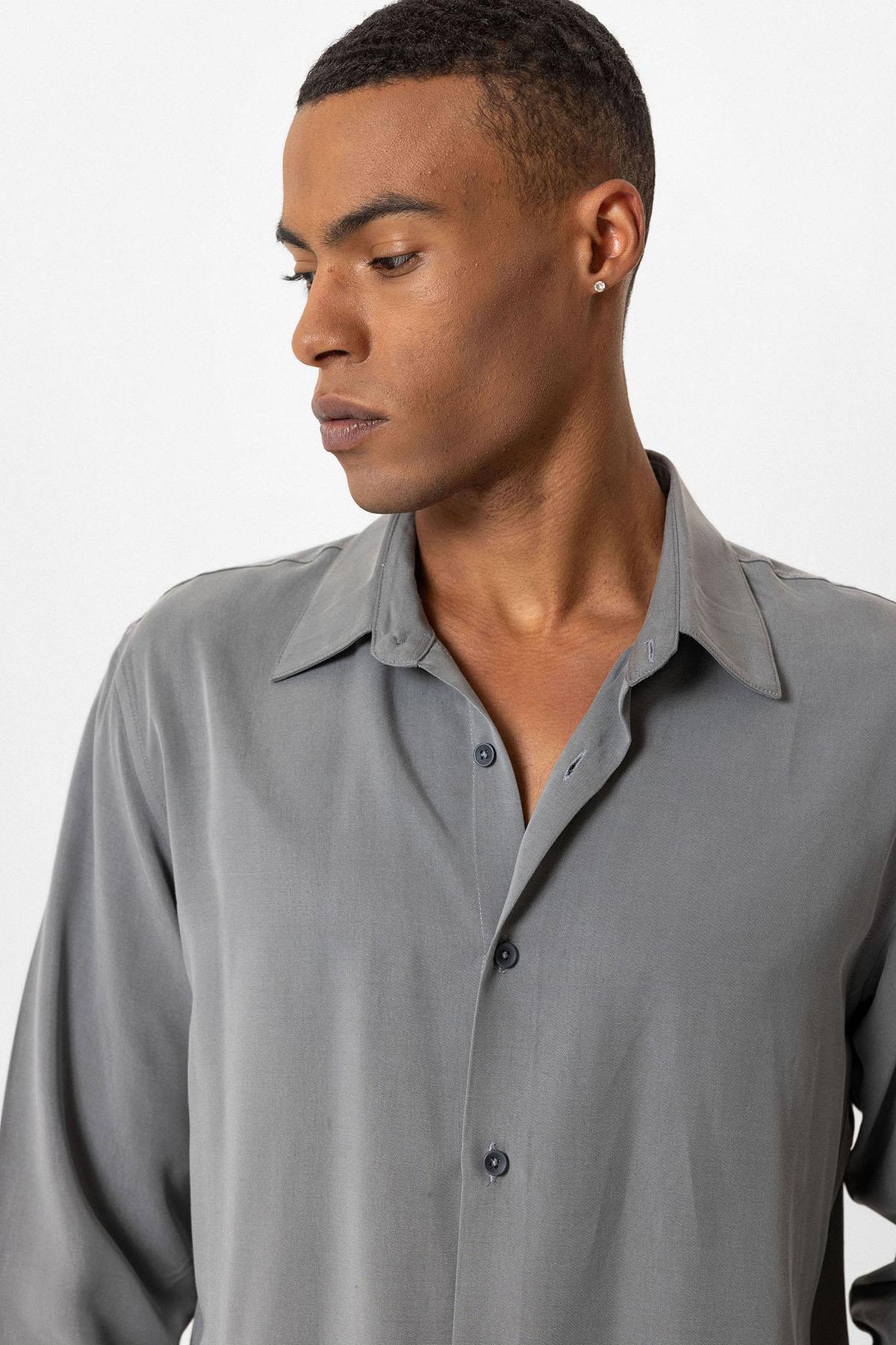 Gray Technical Tencel Fabric Men's Shirt -