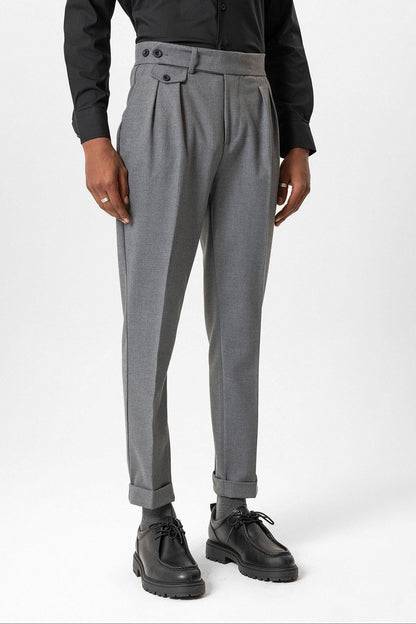 Gray High-Waisted Pleated Technical Men's Trousers