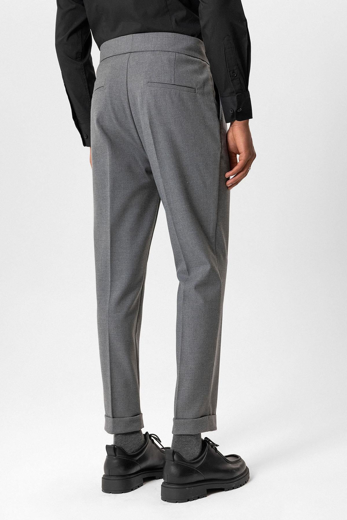Gray High-Waisted Pleated Technical Men's Trousers