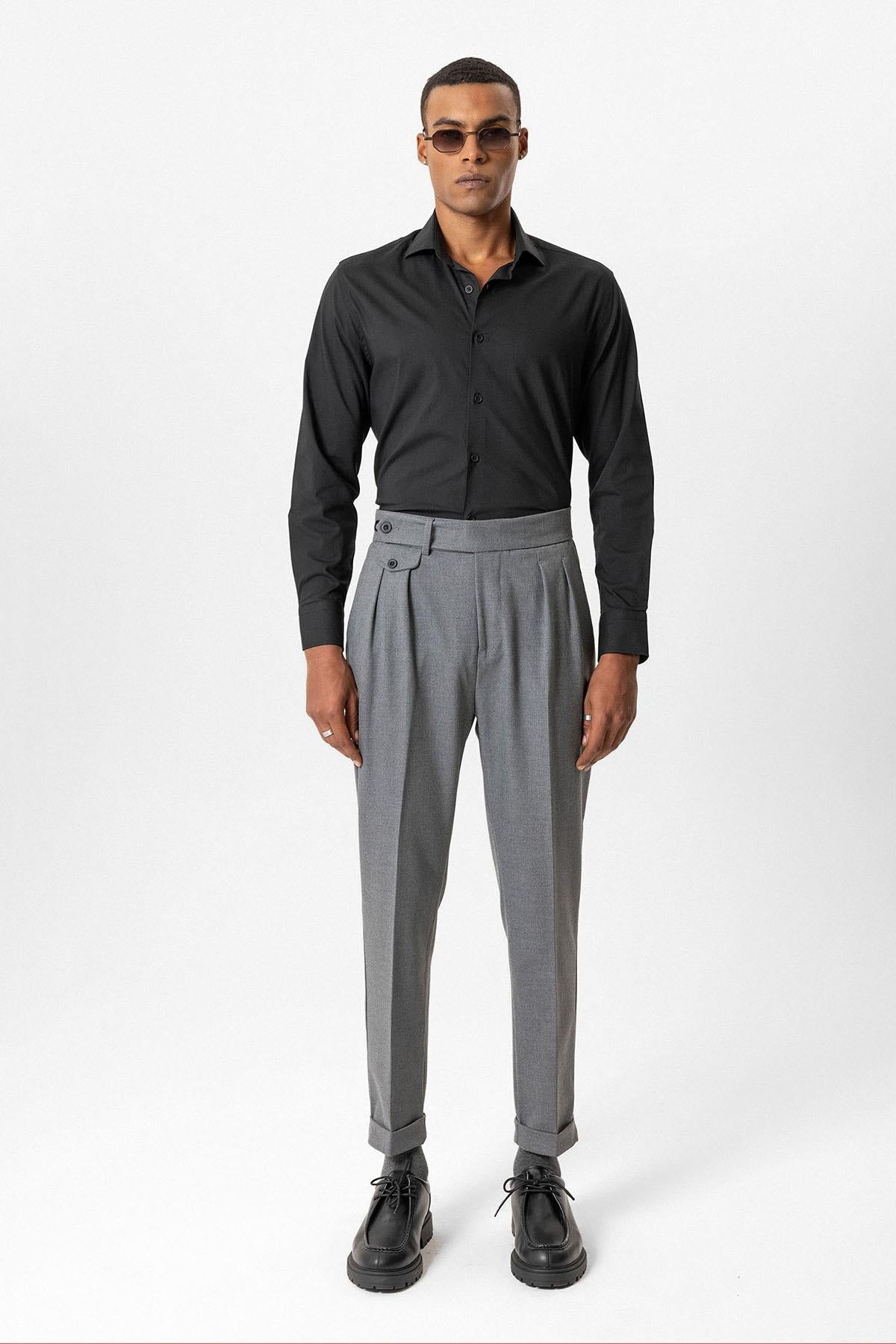 Gray High-Waisted Pleated Technical Men's Trousers