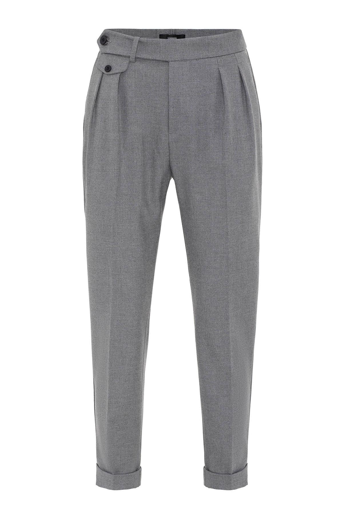 Gray High-Waisted Pleated Technical Men's Trousers
