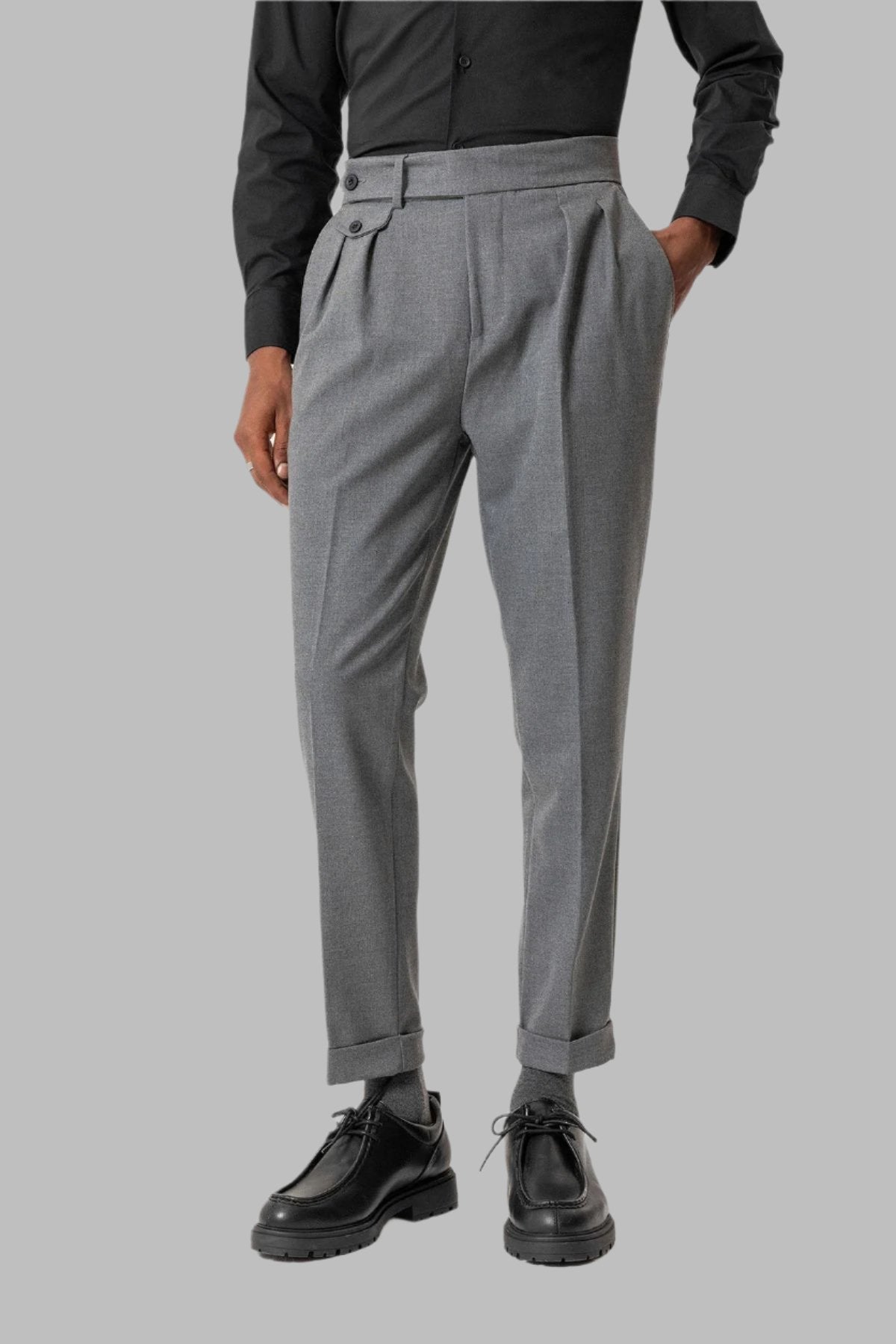 Gray High-Waisted Pleated Technical Men's Trousers