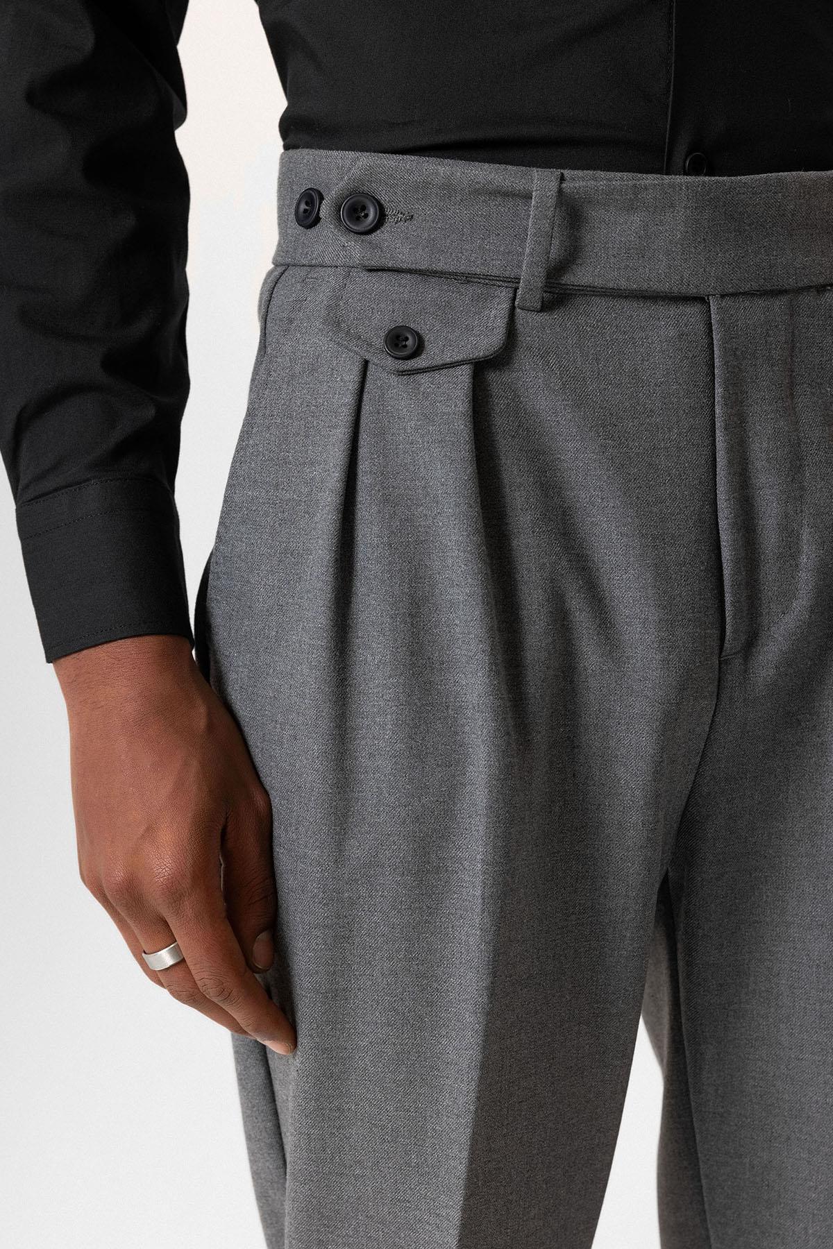 Gray High-Waisted Pleated Technical Men's Trousers