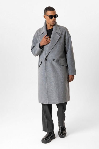 Gray Wool-Blend Double-Breasted Men's Coat