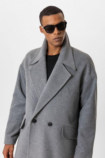 Gray Wool-Blend Double-Breasted Men's Coat