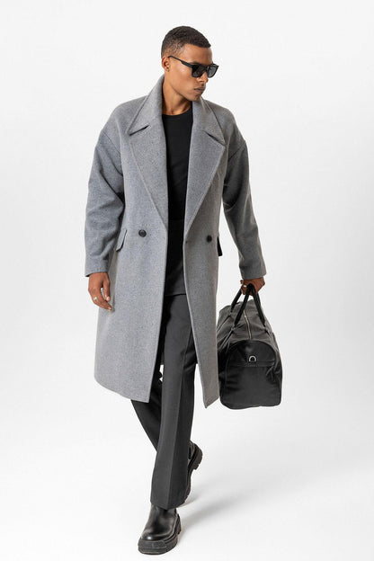 Gray Wool-Blend Double-Breasted Men's Coat